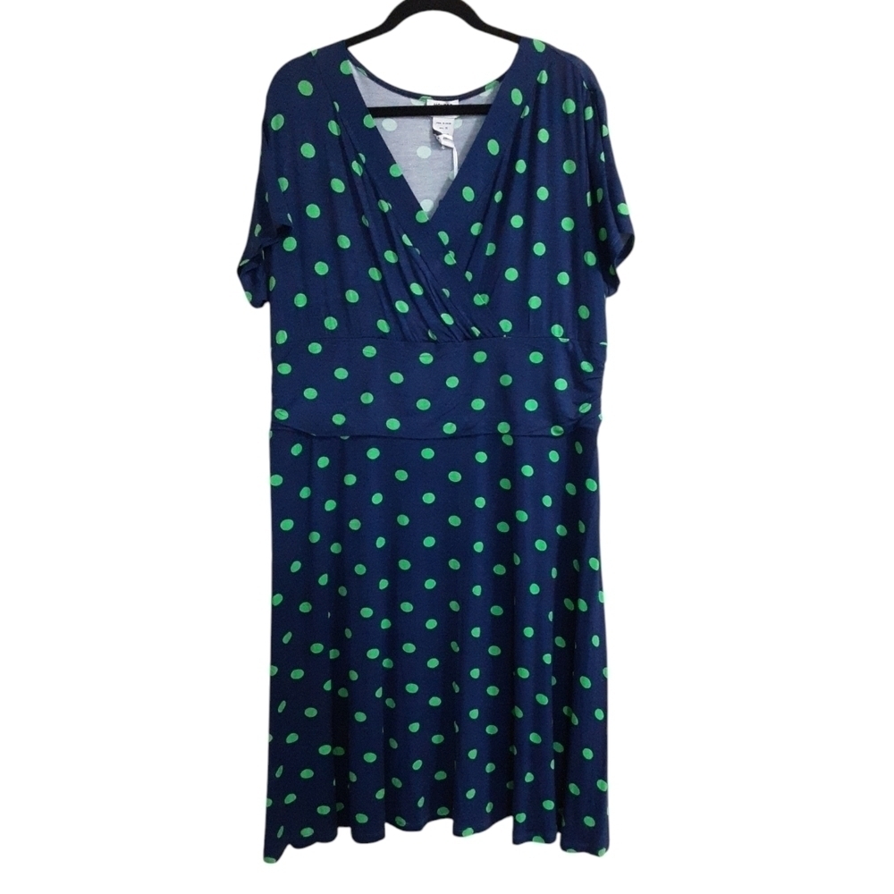 Monroe & Main dress women polka-dot blue 1X casual office y2k retro stretchy
